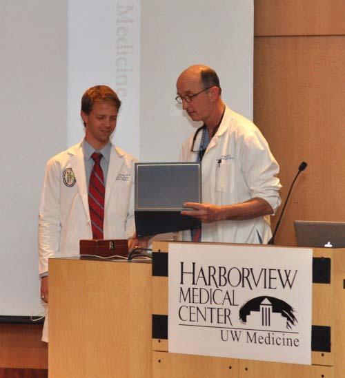 Brian Gilmer receiving writing award